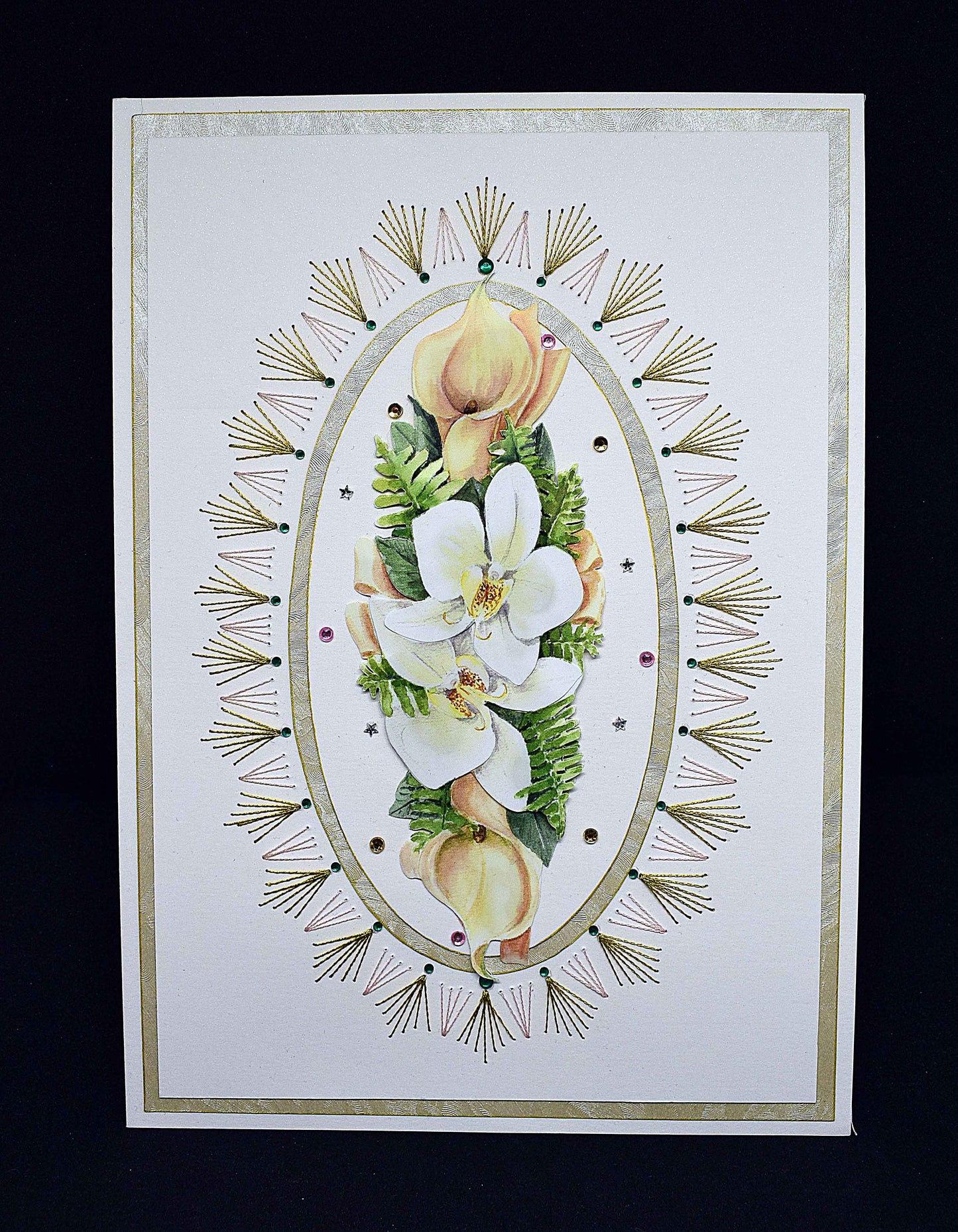 Carte de mariage artisanale 3D fleurs ivoire - faire-part élégant avec strass