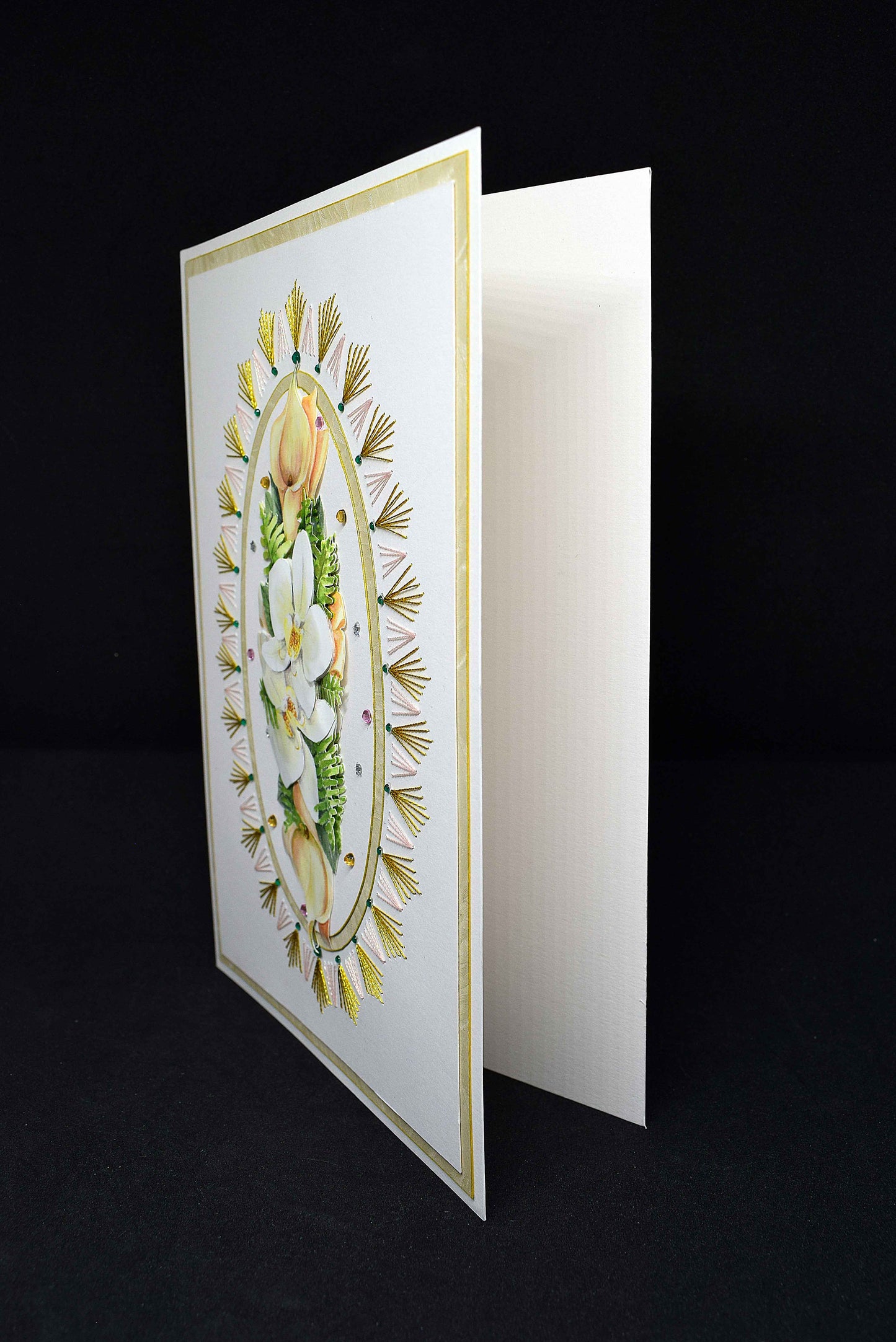 Carte de mariage artisanale 3D fleurs ivoire - faire-part élégant avec strass