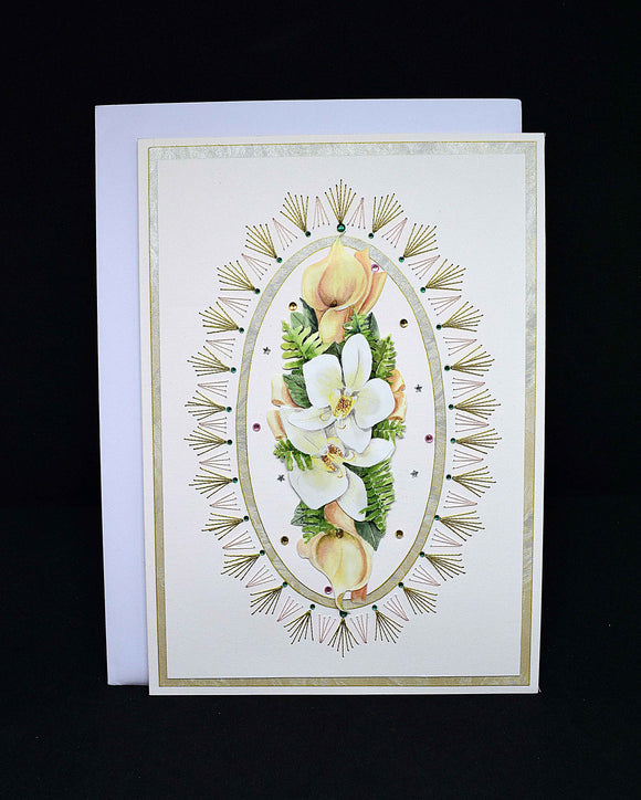 Carte de mariage blanche et ivoire motif 3D fleurs et broderie strassée