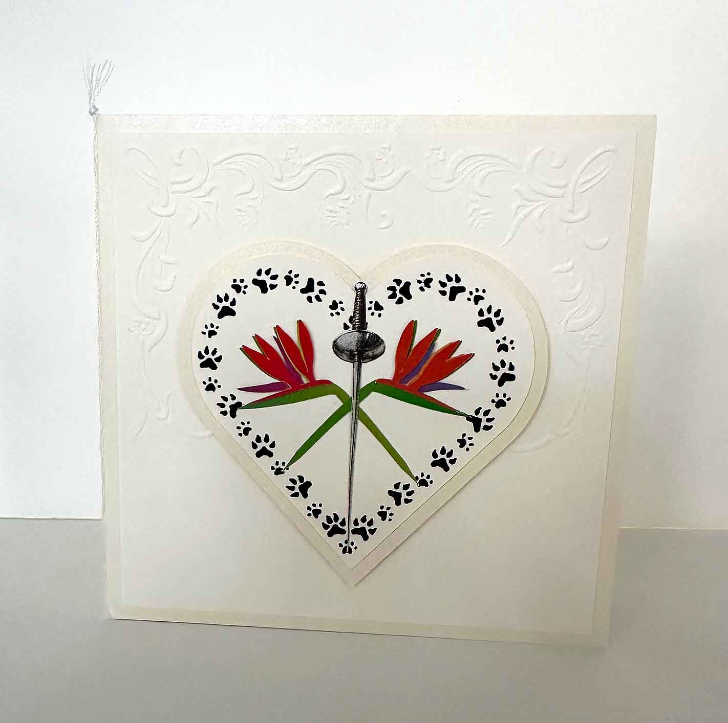 Carte de mariage artisanale 3D coeur - faire-part élégant avec strelizia et fleuret