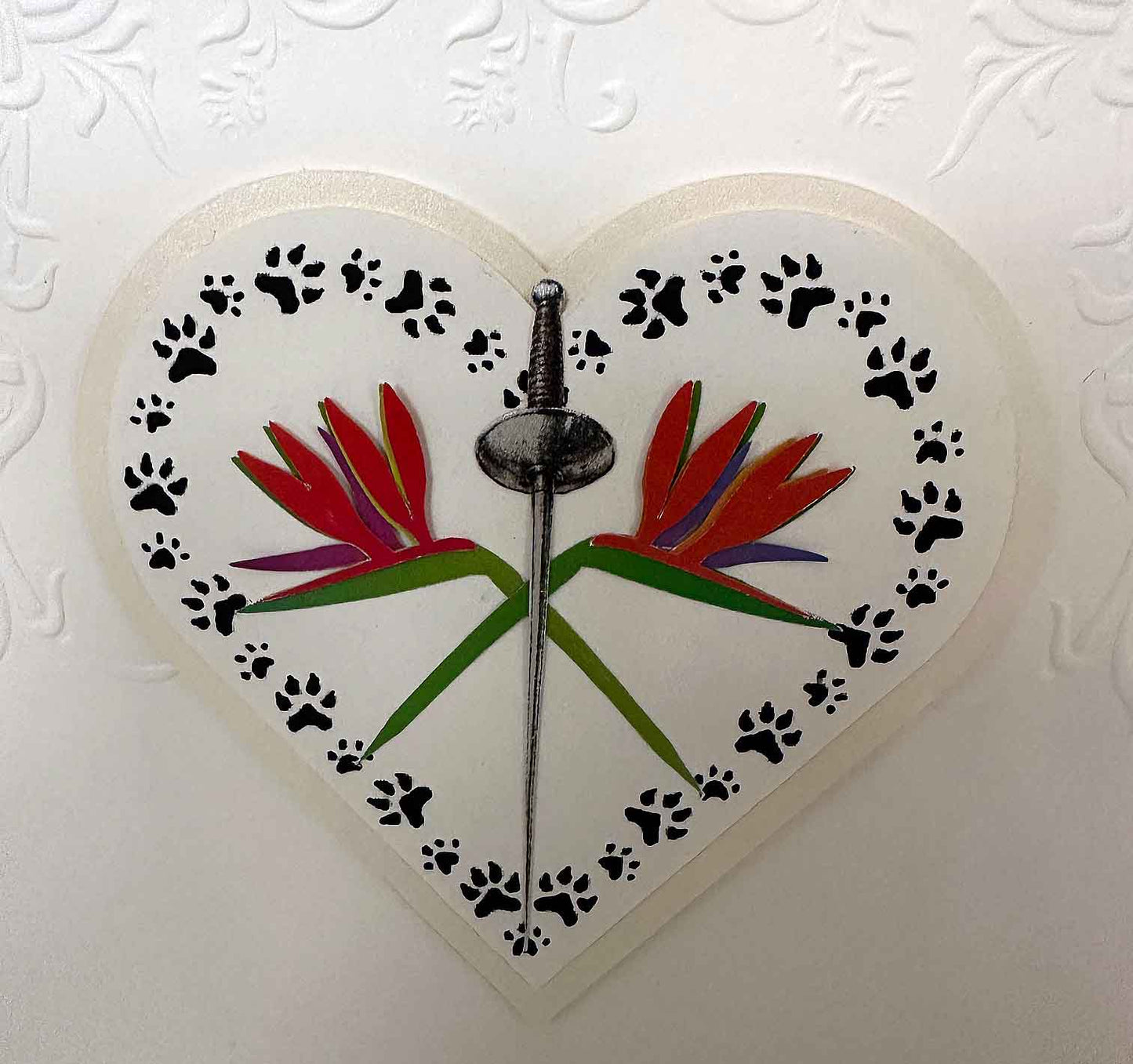 Carte de mariage artisanale 3D coeur - faire-part élégant avec strelizia et fleuret