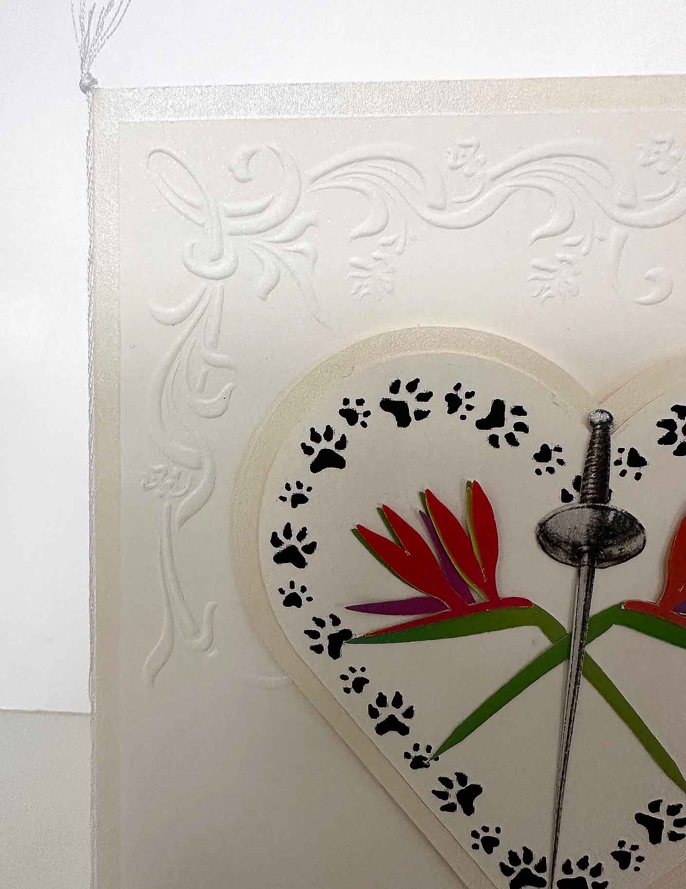 Carte de mariage artisanale 3D coeur - faire-part élégant avec strelizia et fleuret