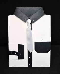 Carte pour anniversaire motif chemise blanche et noire cravate blanche