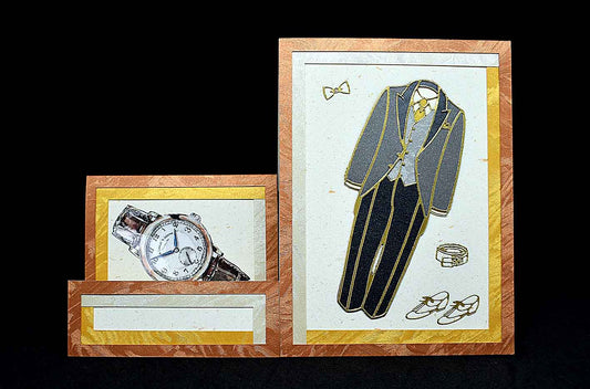Carte pour anniversaire homme, motif costume en stickers et  montre imprimé