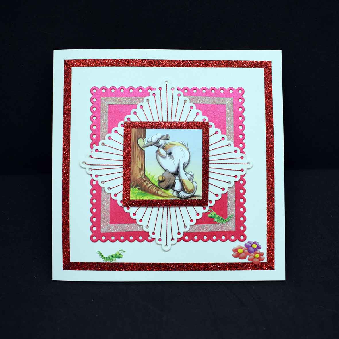 Carte de Saint Valentin  artisanale 3D blanche et rouge - création élégante brodée