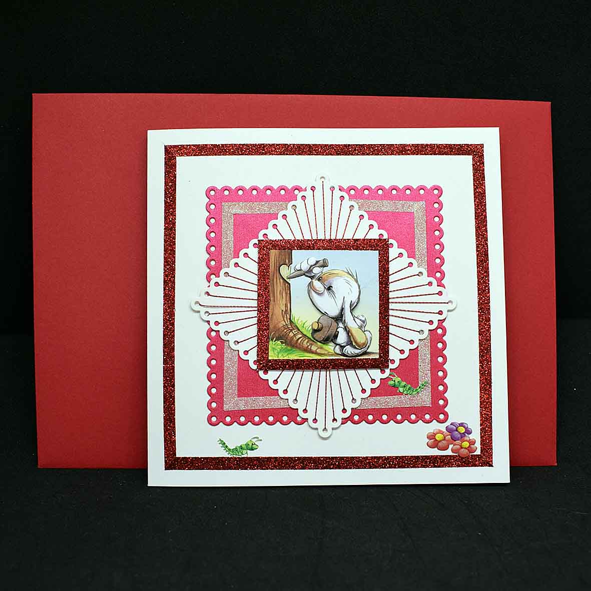 Carte de Saint Valentin  artisanale 3D blanche et rouge - création élégante brodée