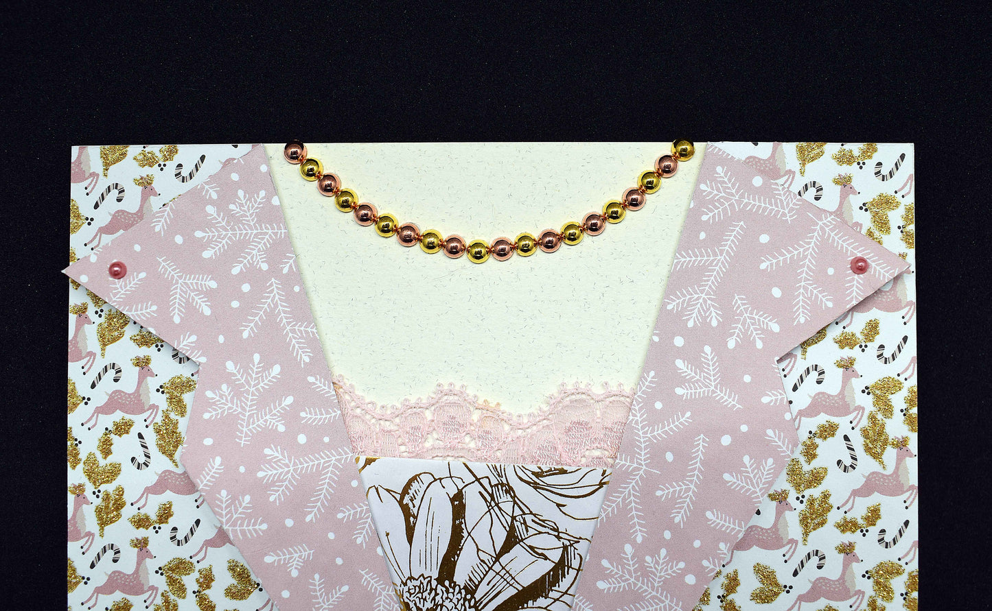 Carte anniversaire élégante motif veste et collier de perles - création artisanale personnalisable