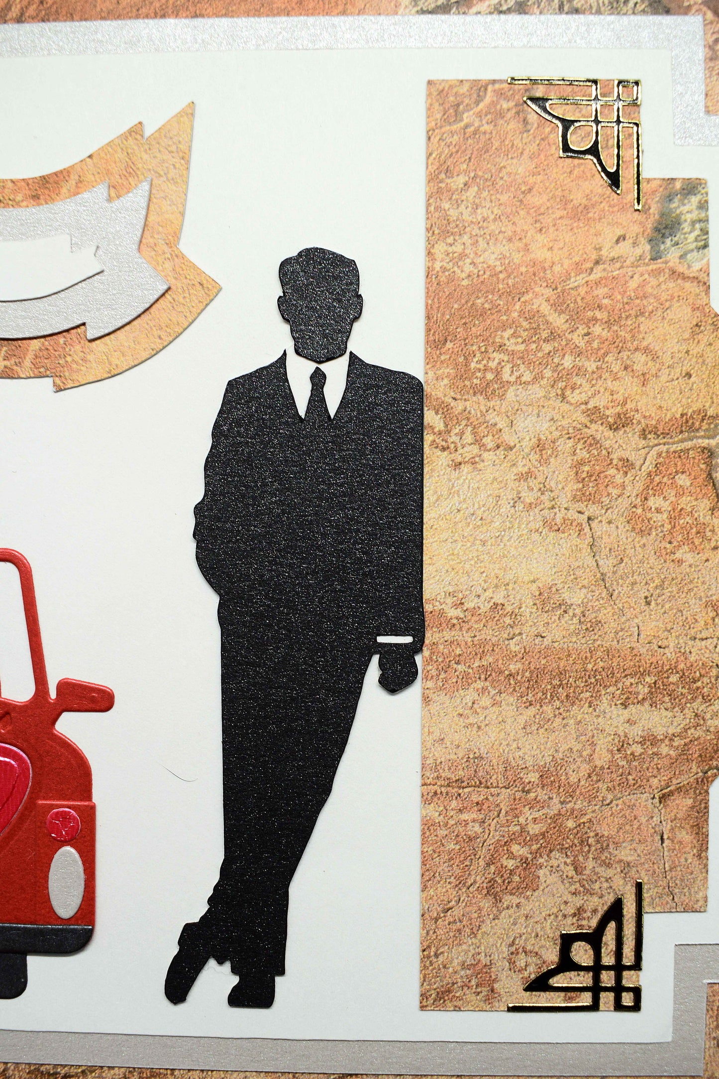 Carte d'anniversaire faite main - silhouette homme et voiture – création artisanale