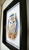 Cadre portrait animalier 3D sculpture en papier d'un chat main coon blanc