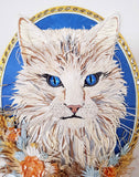 Cadre portrait animalier 3D sculpture en papier d'un chat main coon blanc