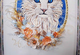 Cadre portrait animalier 3D sculpture en papier d'un chat main coon blanc