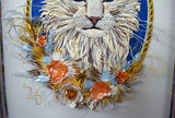 Cadre portrait animalier 3D sculpture en papier d'un chat main coon blanc