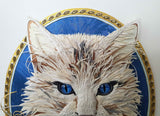 Cadre portrait animalier 3D sculpture en papier d'un chat main coon blanc