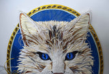 Cadre portrait animalier 3D sculpture en papier d'un chat main coon blanc