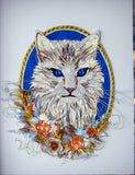 Cadre portrait animalier 3D sculpture en papier d'un chat main coon blanc