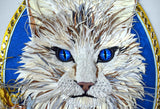 Cadre portrait animalier 3D sculpture en papier d'un chat main coon blanc