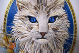 Cadre portrait animalier 3D sculpture en papier d'un chat main coon blanc