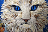 Cadre portrait animalier 3D sculpture en papier d'un chat main coon blanc