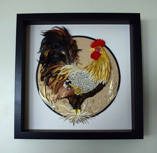 Tableau coq en papier 3D – sculpture murale animalière fait main – pièce unique artisanale