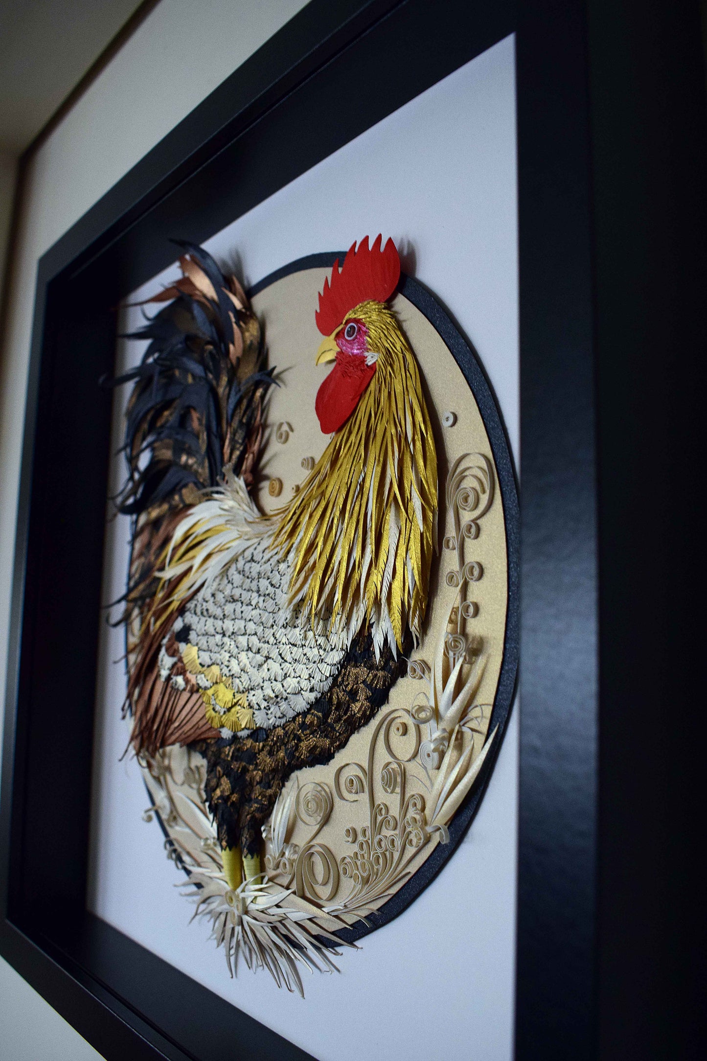 Tableau coq en papier 3D – sculpture murale animalière fait main – pièce unique artisanale