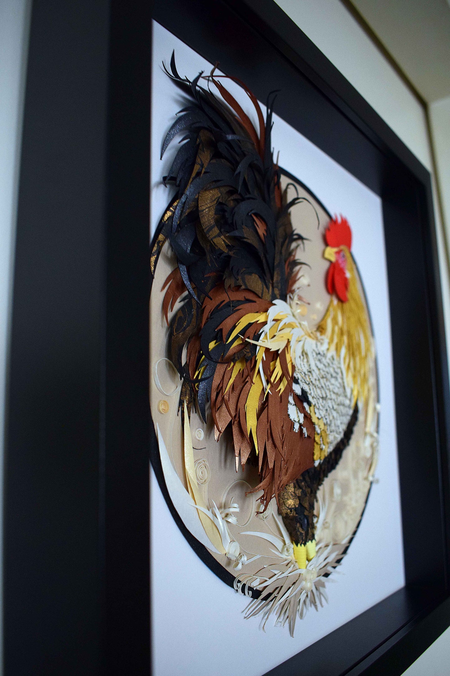 Tableau coq en papier 3D – sculpture murale animalière fait main – pièce unique artisanale