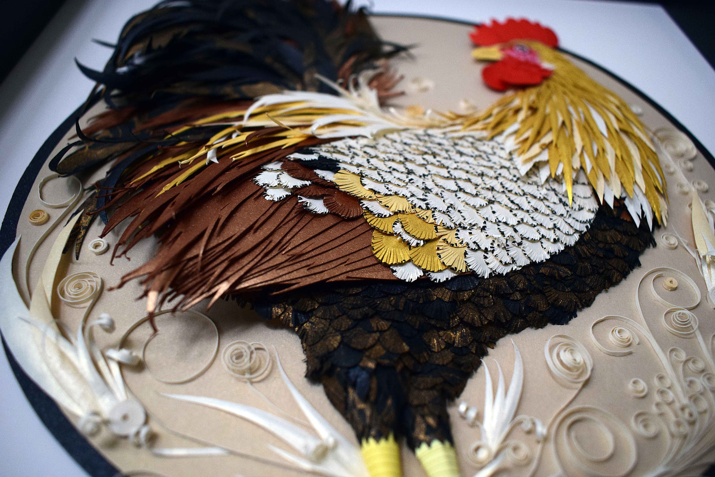 Tableau coq en papier 3D – sculpture murale animalière fait main – pièce unique artisanale