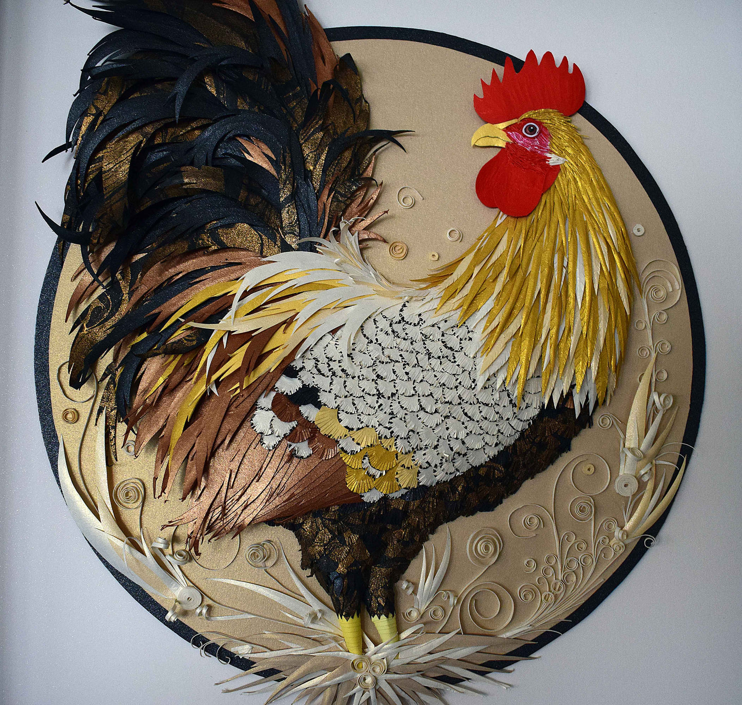 Tableau coq en papier 3D – sculpture murale animalière fait main – pièce unique artisanale