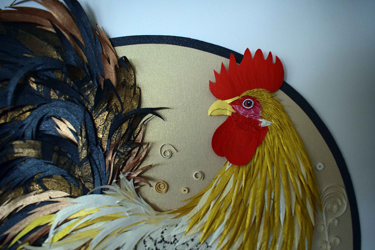 Tableau coq en papier 3D – sculpture murale animalière fait main – pièce unique artisanale