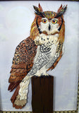 Cadre portrait animalier 3D sculpture en papier d'un hibou marron et blanc