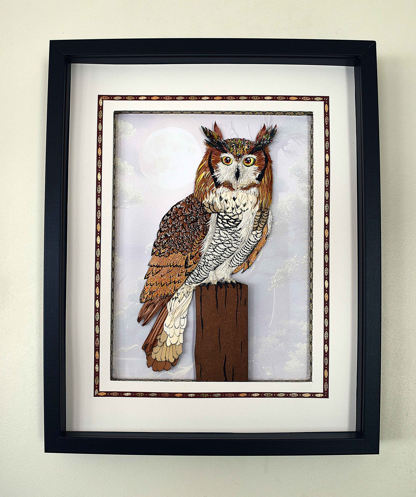 Cadre hibou en sculpture papier 3D - création artisanale