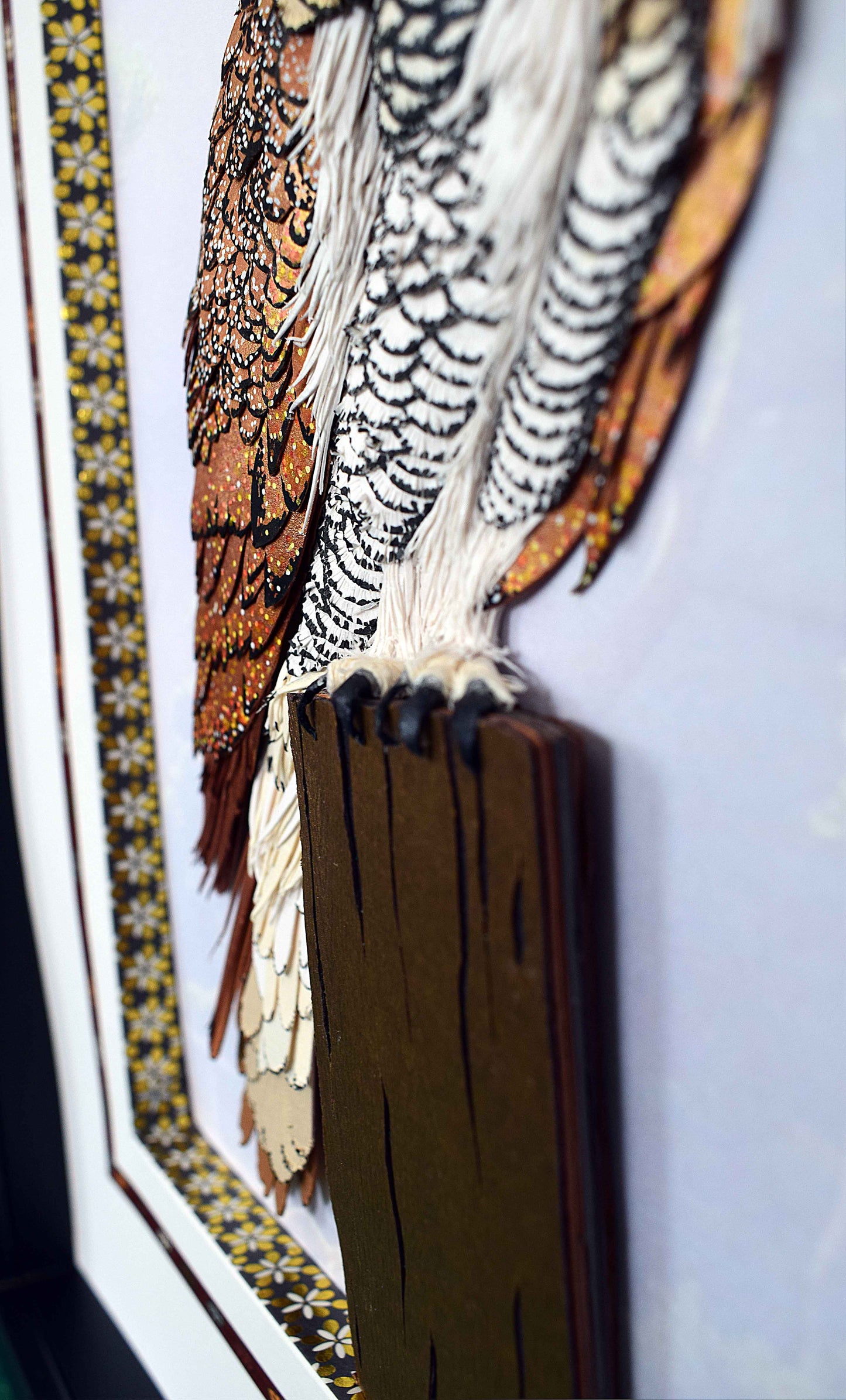 Cadre hibou en sculpture papier 3D - création artisanale