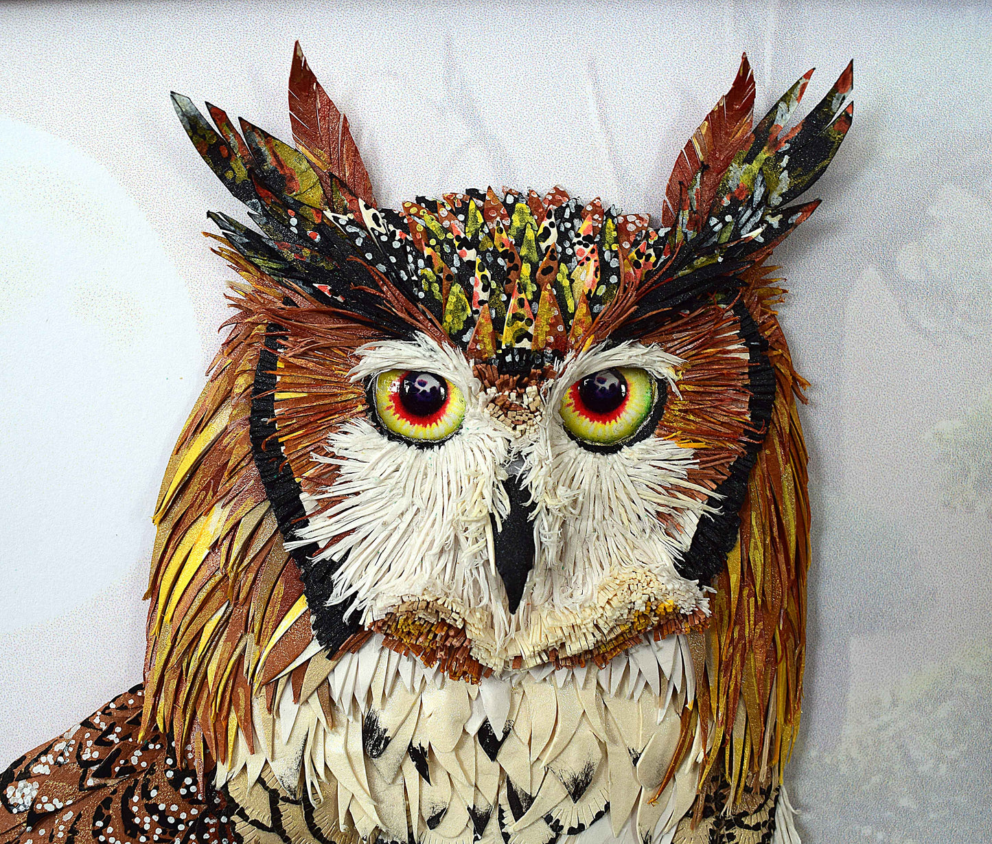 Cadre hibou en sculpture papier 3D - création artisanale