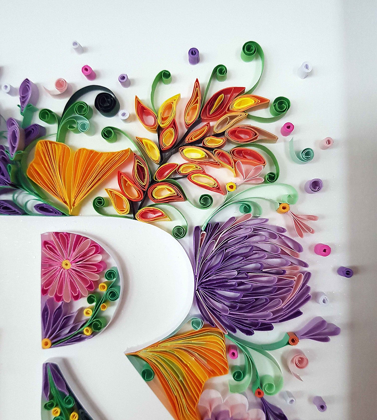 Tableau lettre R personnalisé – décoration chambre enfant en quilling 3D artisanale