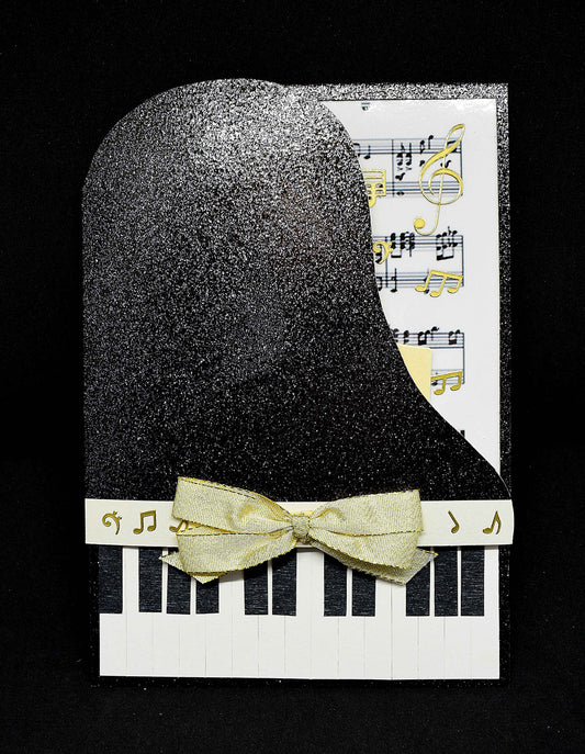 Carte piano 3D noir - carte anniversaire originale pour musicien - création artisanale