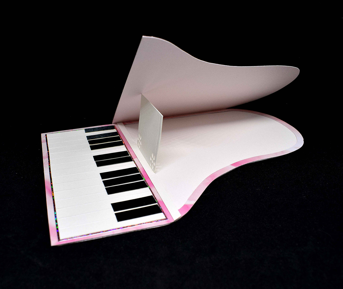 Carte piano 3D rose - carte anniversaire originale pour musicien - création artisanale