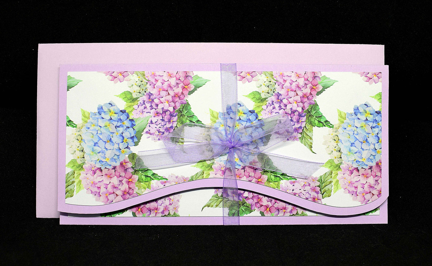 Carte pochette noel hortensias - Carte cadeau artisanale personnalisable pour chèque et billet