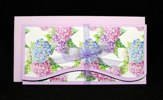 Carte pochette noel hortensias - Carte cadeau artisanale personnalisable pour chèque et billet