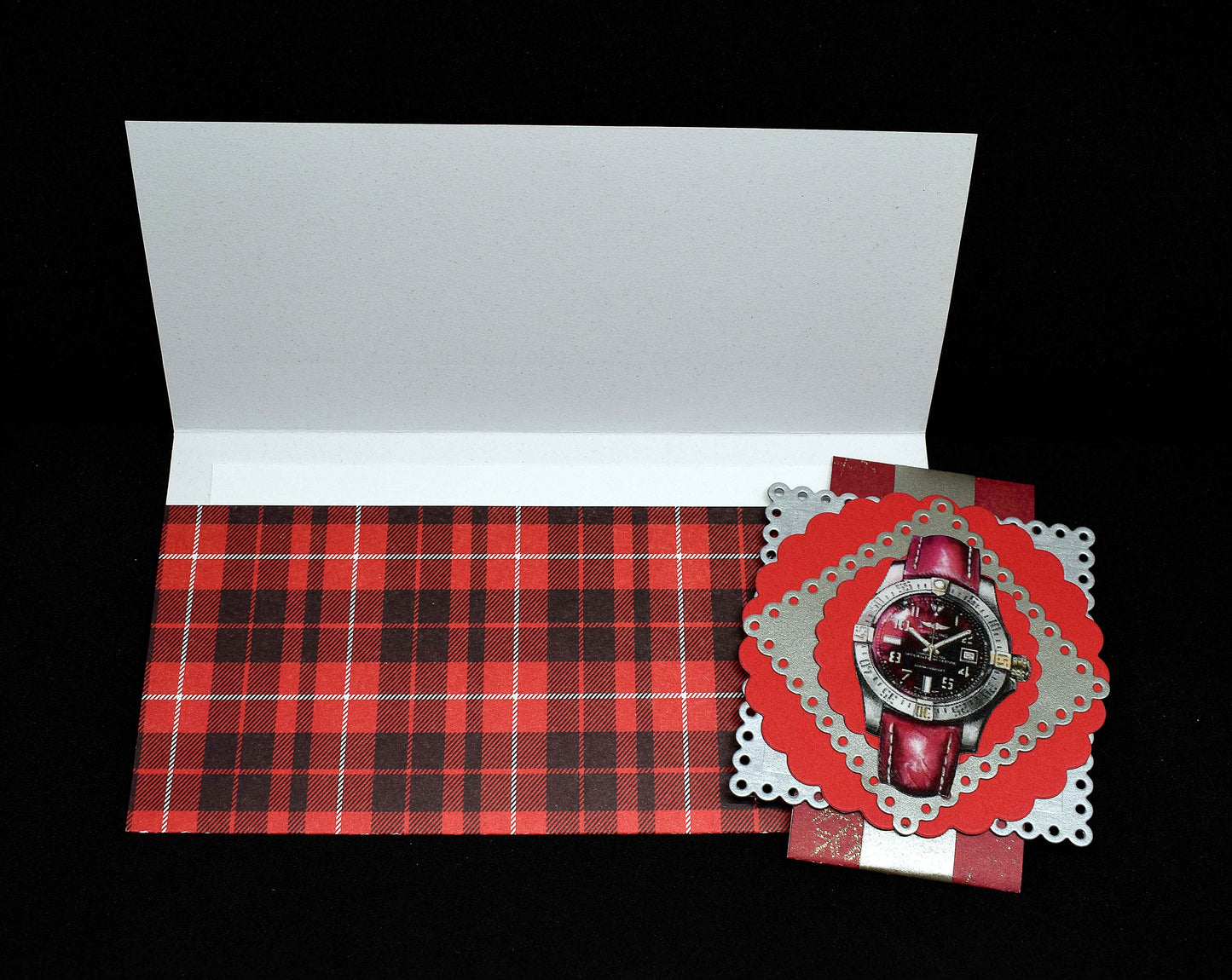 Carte pochette noel montre en relief - Carte cadeau artisanale personnalisable pour chèque et billet