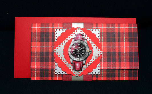 Carte pochette noel montre en relief - Carte cadeau artisanale personnalisable pour chèque et billet