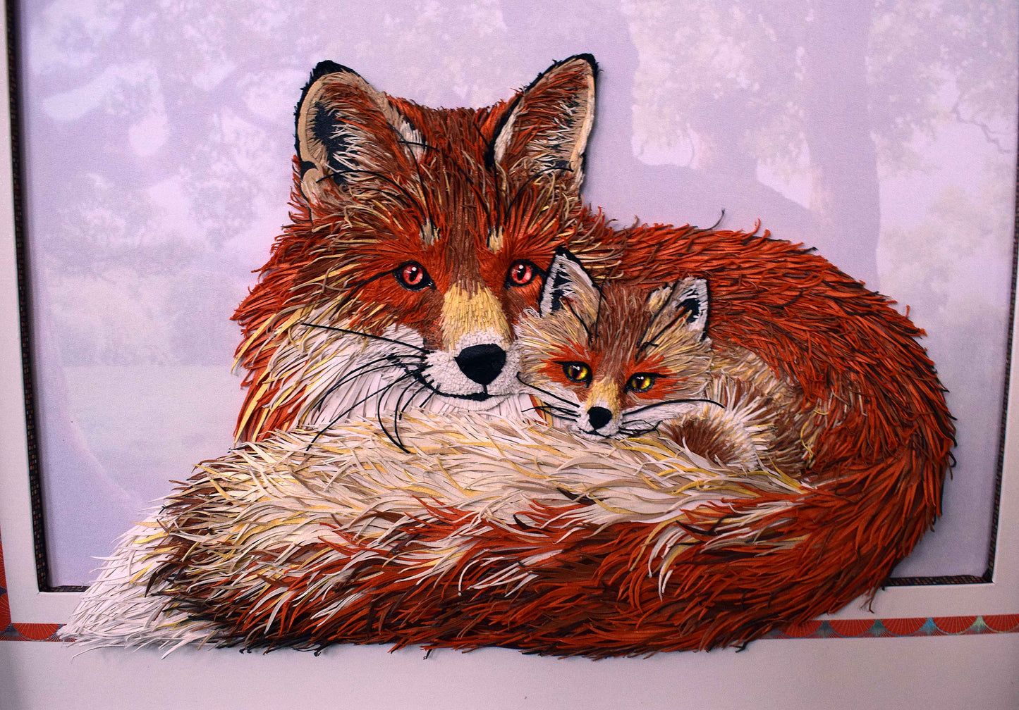 Tableau renard 3D en papier – tableau animalier fait main (pièce unique)