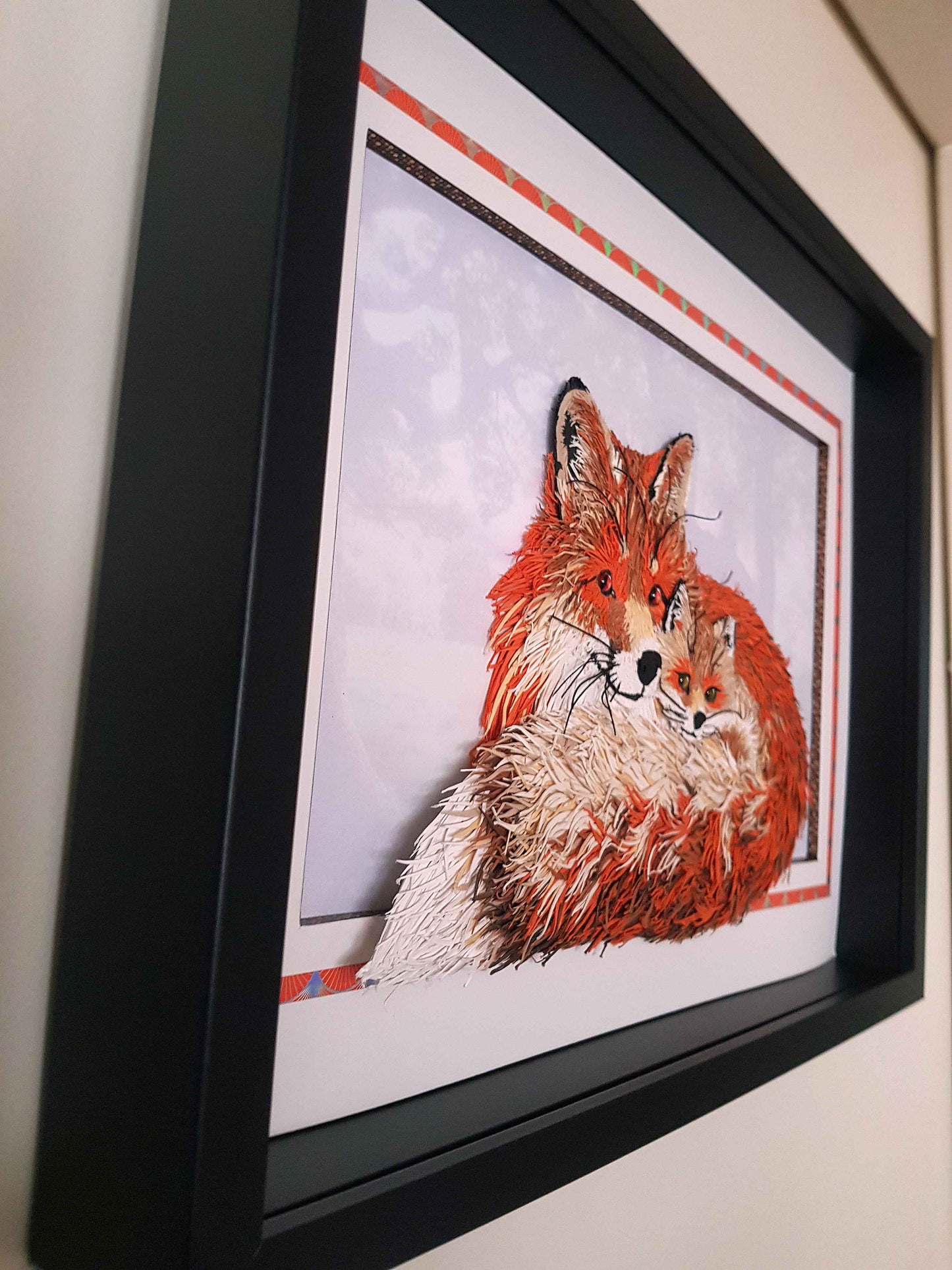 Tableau renard 3D en papier – tableau animalier fait main (pièce unique)