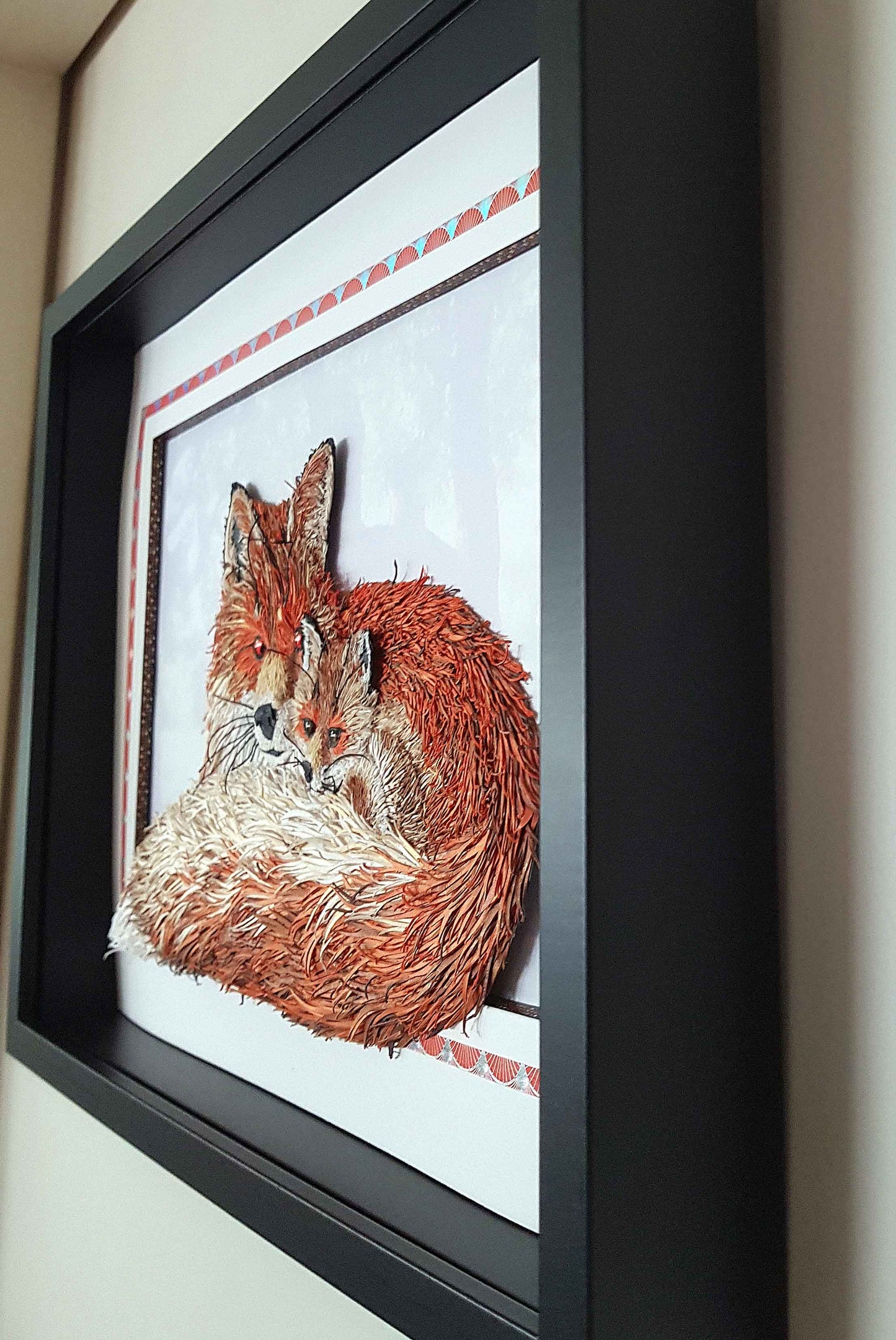 Tableau renard 3D en papier – tableau animalier fait main (pièce unique)