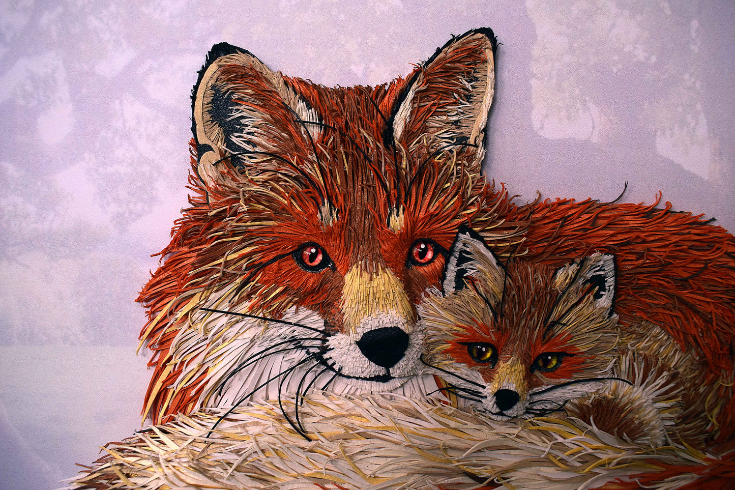 Tableau renard 3D en papier – tableau animalier fait main (pièce unique)