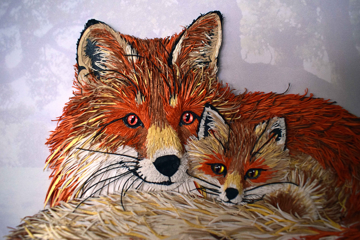 Tableau renard 3D en papier – tableau animalier fait main (pièce unique)