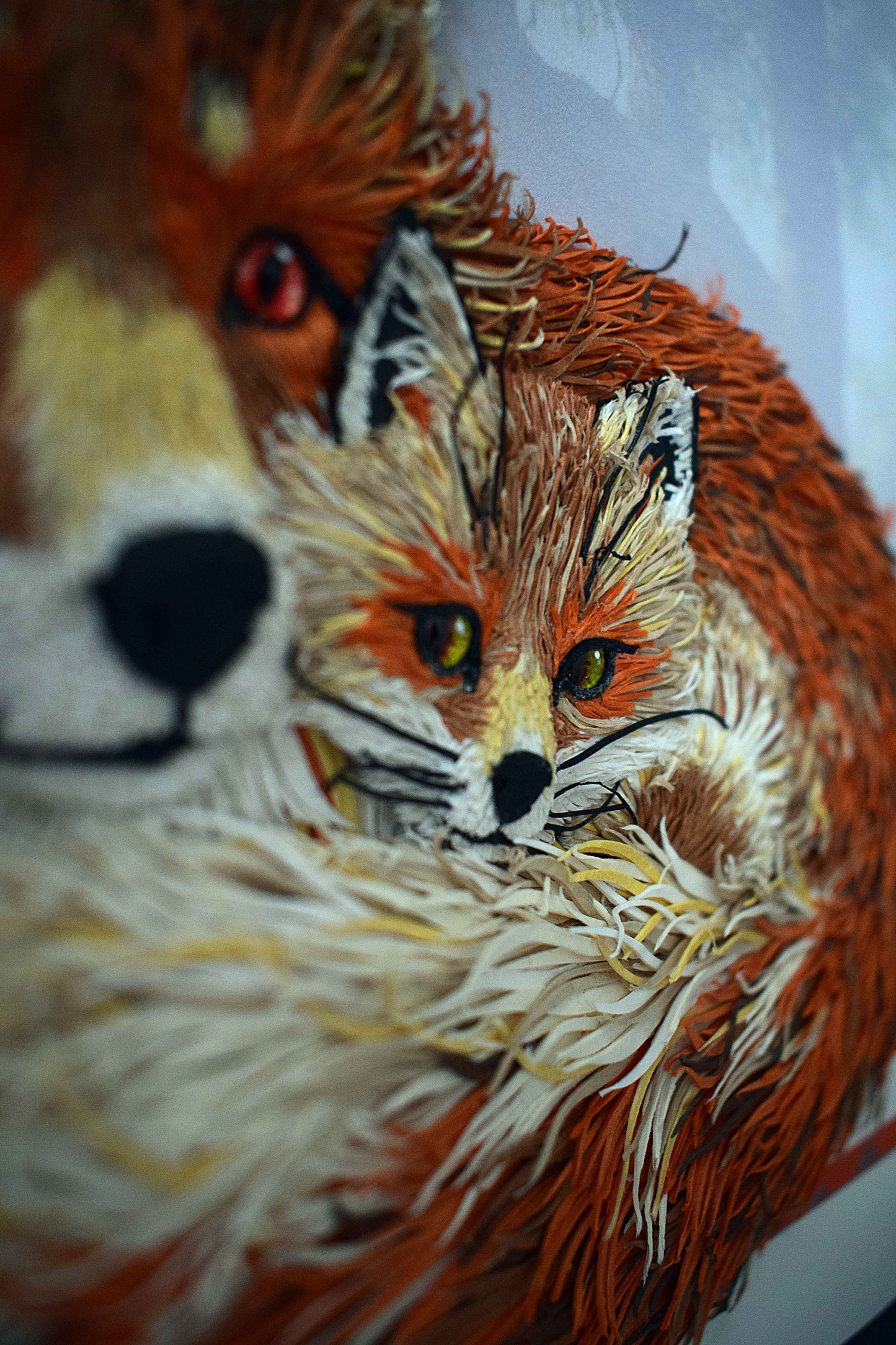 Tableau renard 3D en papier – tableau animalier fait main (pièce unique)