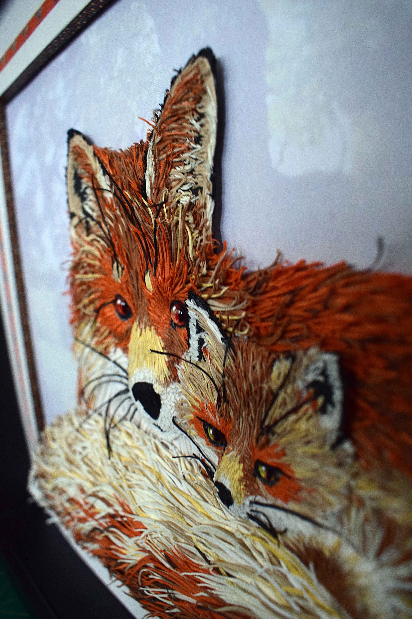 Tableau renard 3D en papier – tableau animalier fait main (pièce unique)