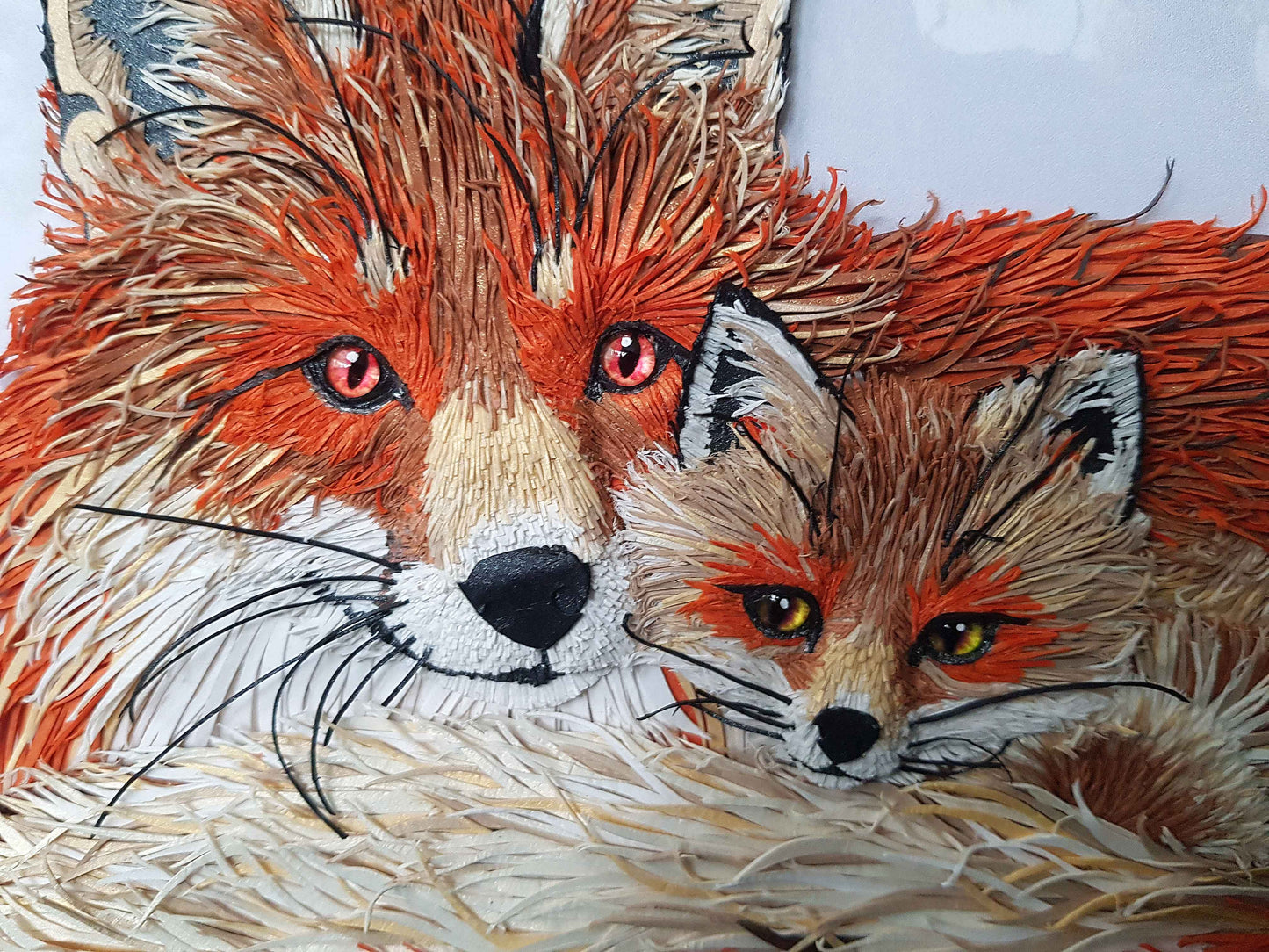 Tableau renard 3D en papier – tableau animalier fait main (pièce unique)