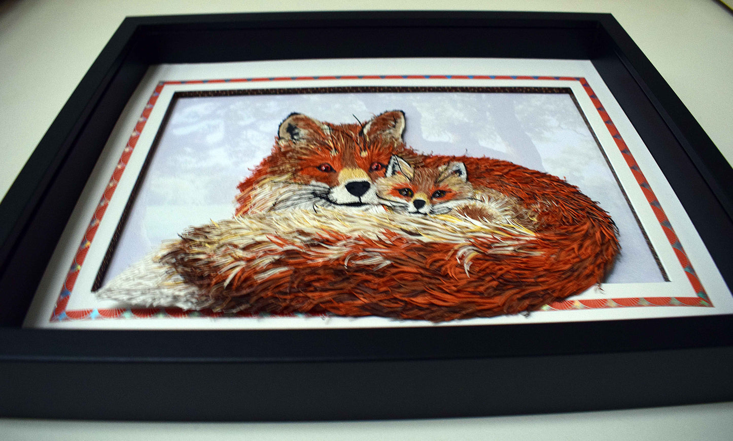Tableau renard 3D en papier – tableau animalier fait main (pièce unique)