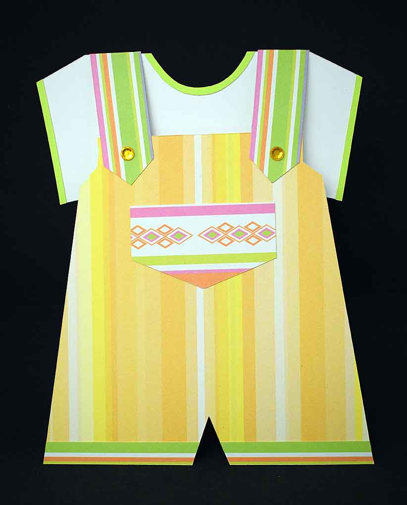 Carte d'anniversaire en forme de salopette à rayures orange -  Carte bébé 3D faite main