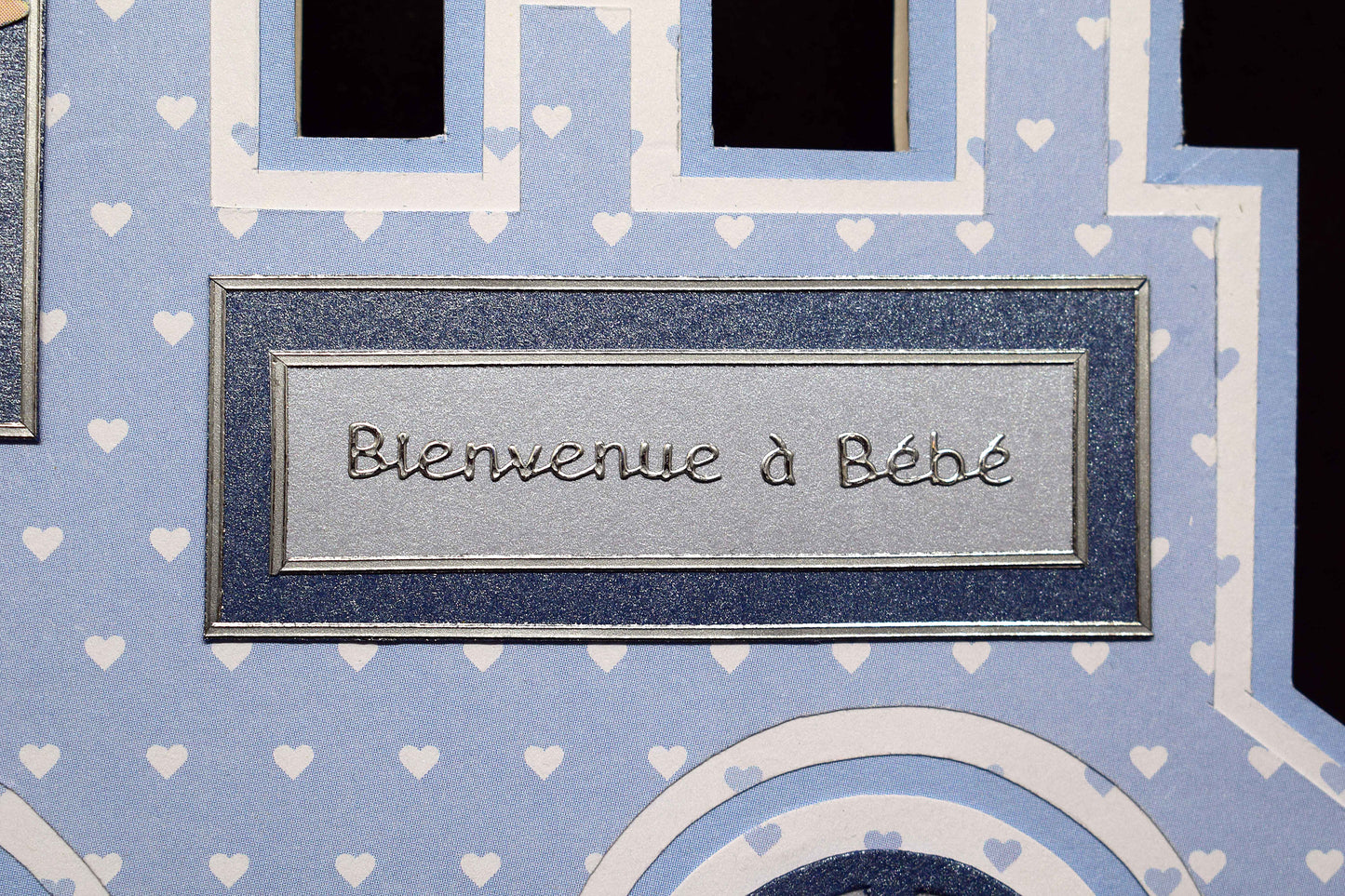 Carte de naissanceen forme de train bleu -  Carte bébé 3D faite main